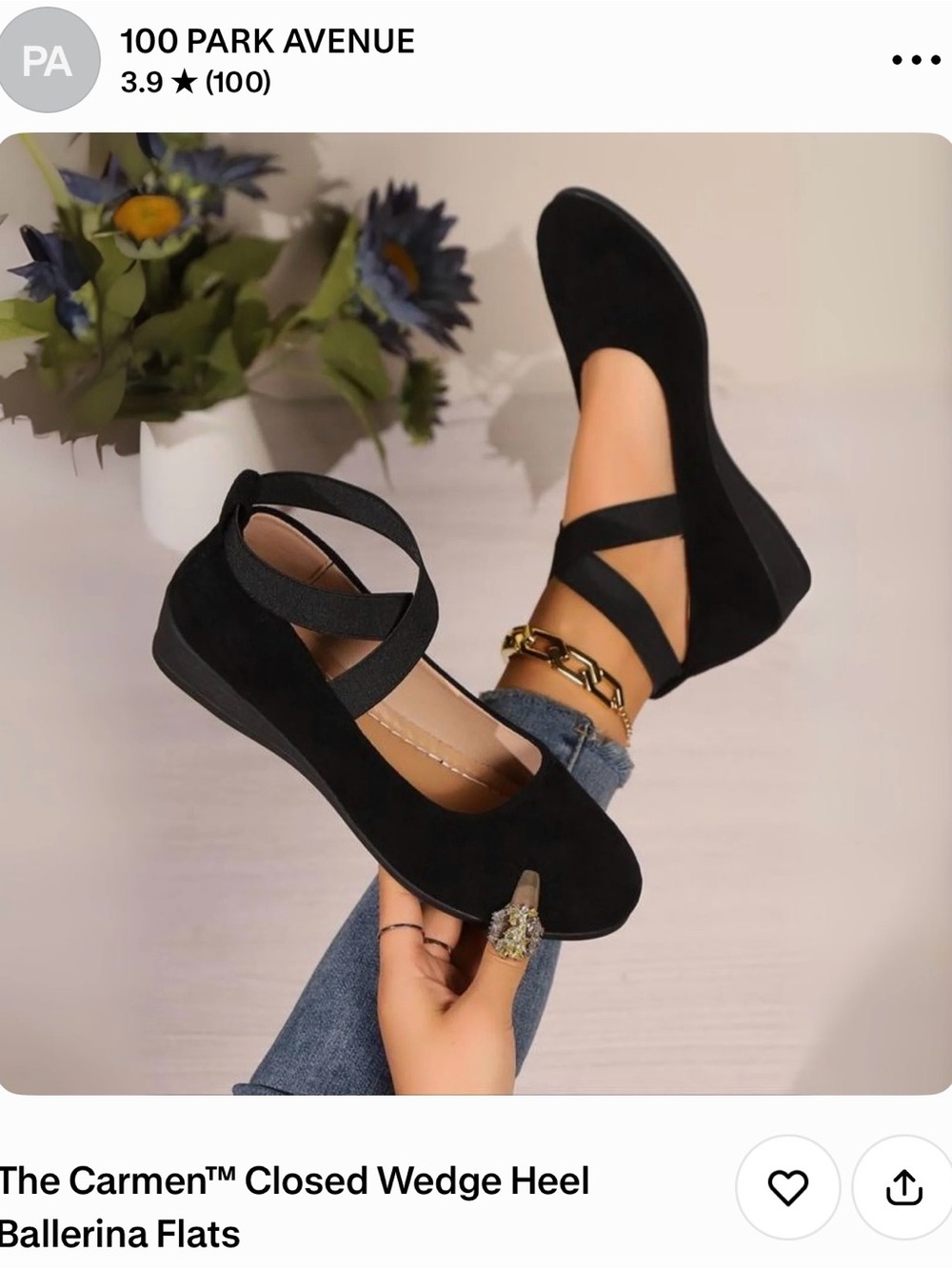 Closed Wedge Ballerina Flats — Black